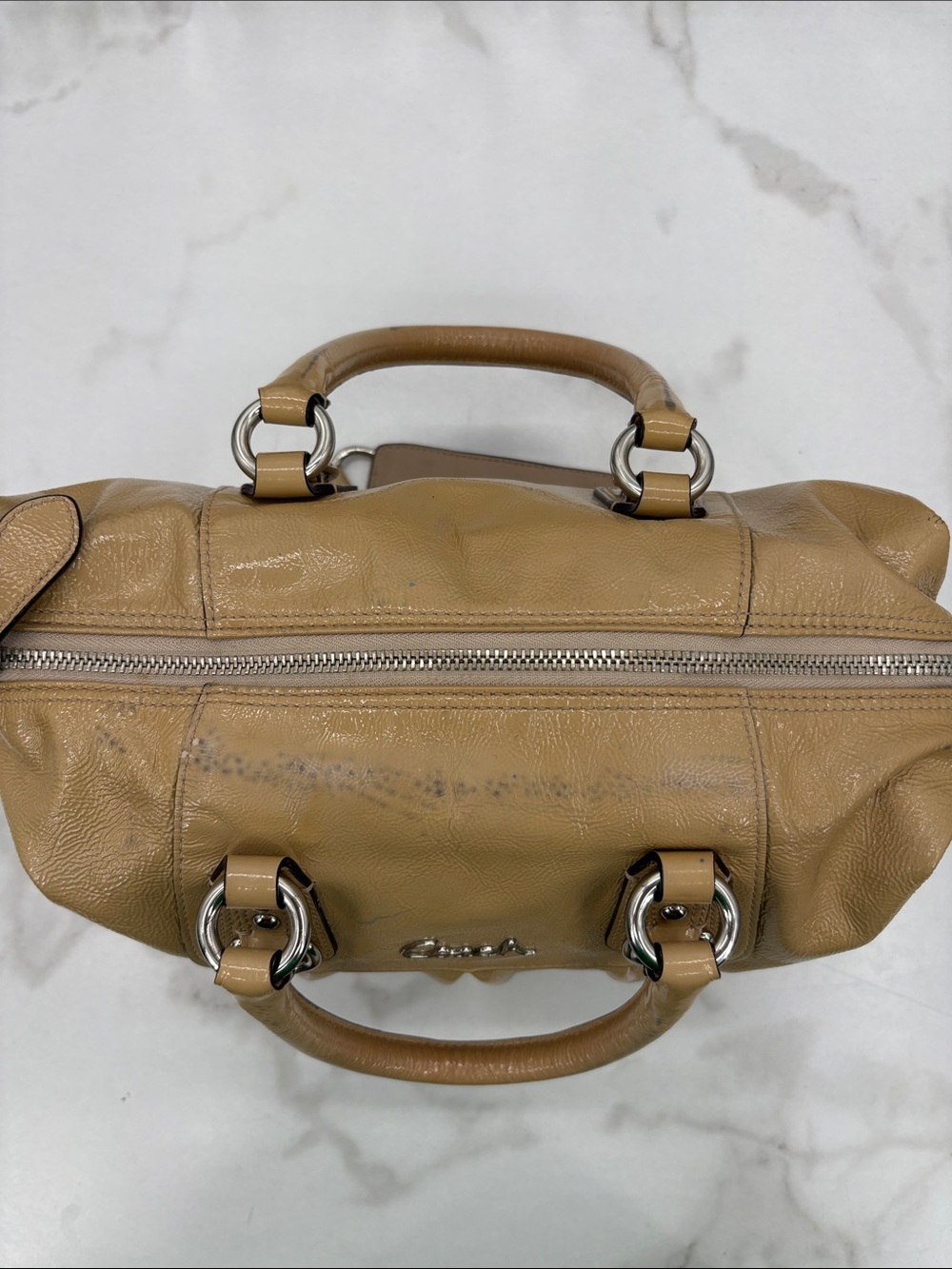 Coach Beige/Tan Leather Shoulder Satchel with Removable Strap - Picture 4 of 11